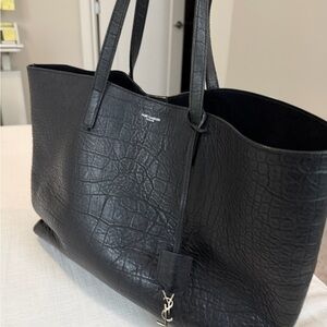 Saint Laurent Black Croc-Patterned Tote